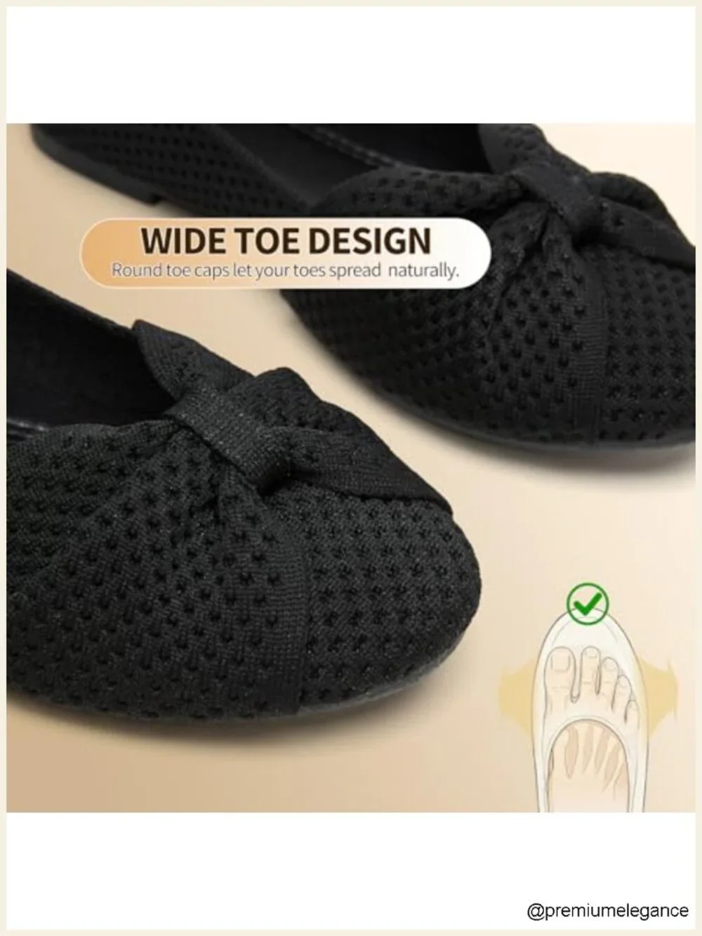 Chic Bow Flats Memory Foam Ballet Slip Ons Breathable Knit Round Toe